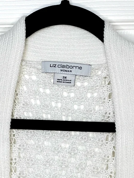 Liz Claiborne Open Knit Cardigan White Lightweight 3X - Picture 3 of 5